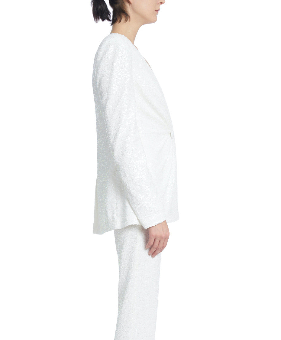 White | White Sequined Blazer with Button