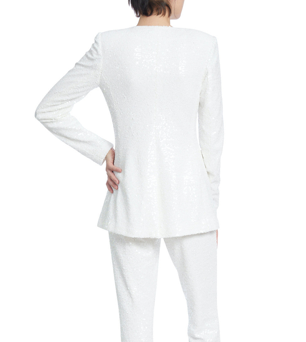 White | White Sequined Blazer with Button