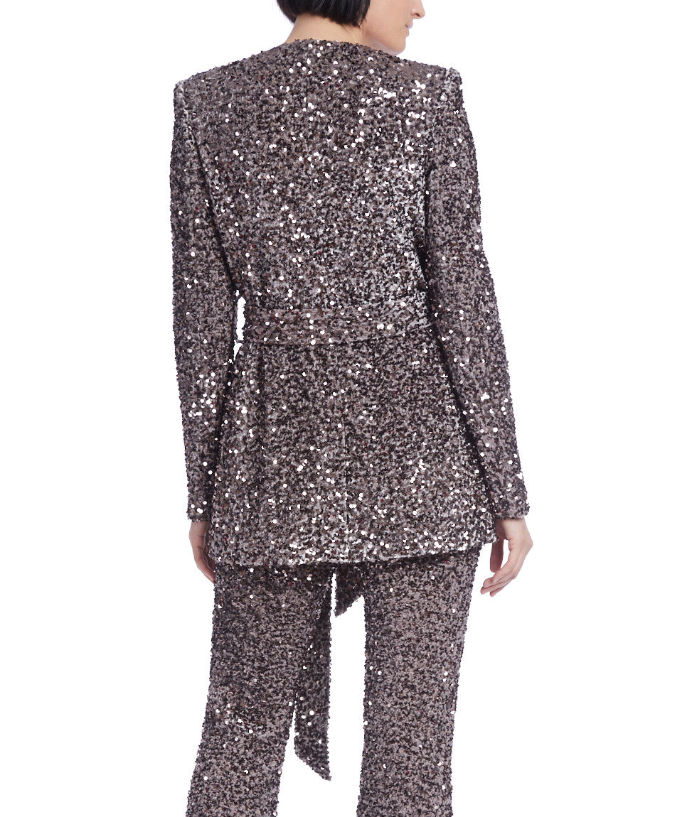 Slate Multi | Sequined Velvet Blazer with Self-Sash