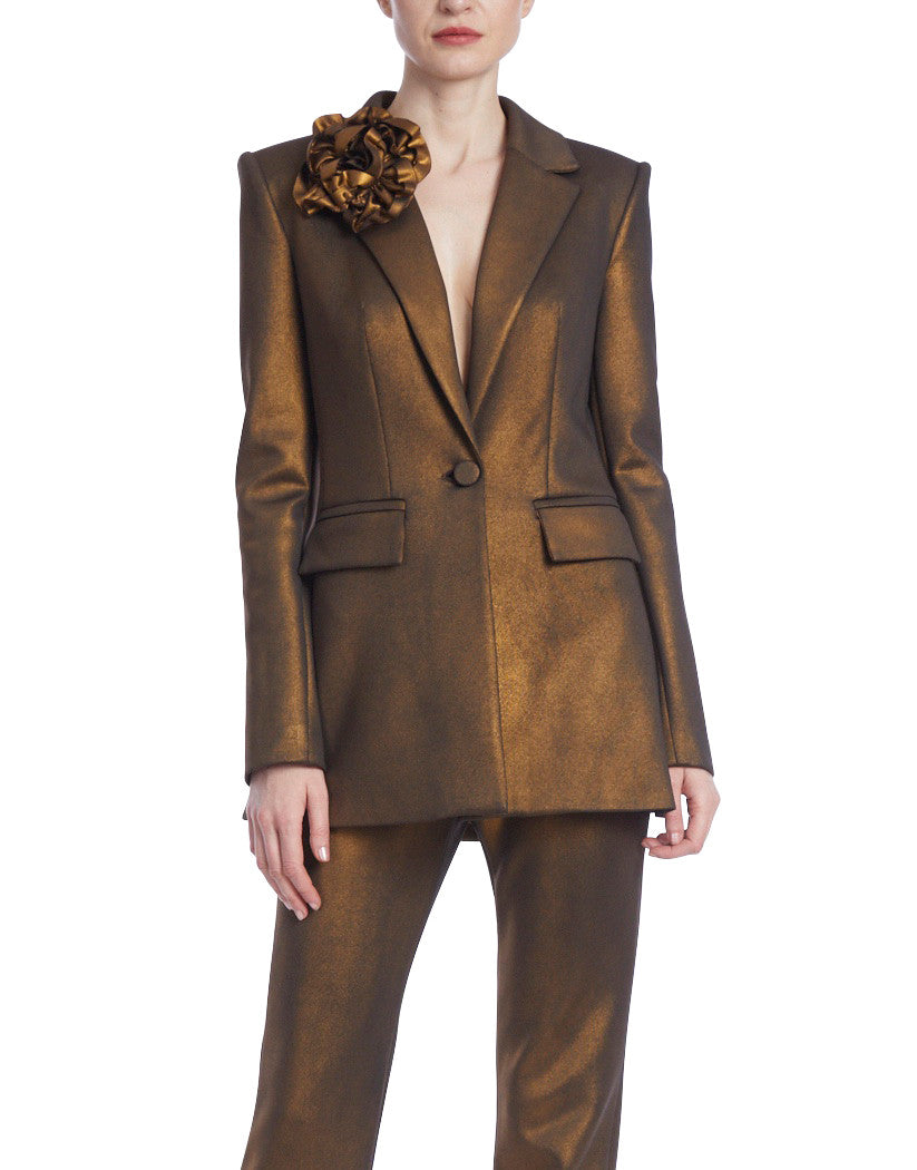 Bronze | Tailored Metallic Blazer with Rosette Shoulder
