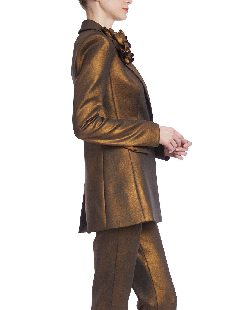 Bronze | Tailored Metallic Blazer with Rosette Shoulder