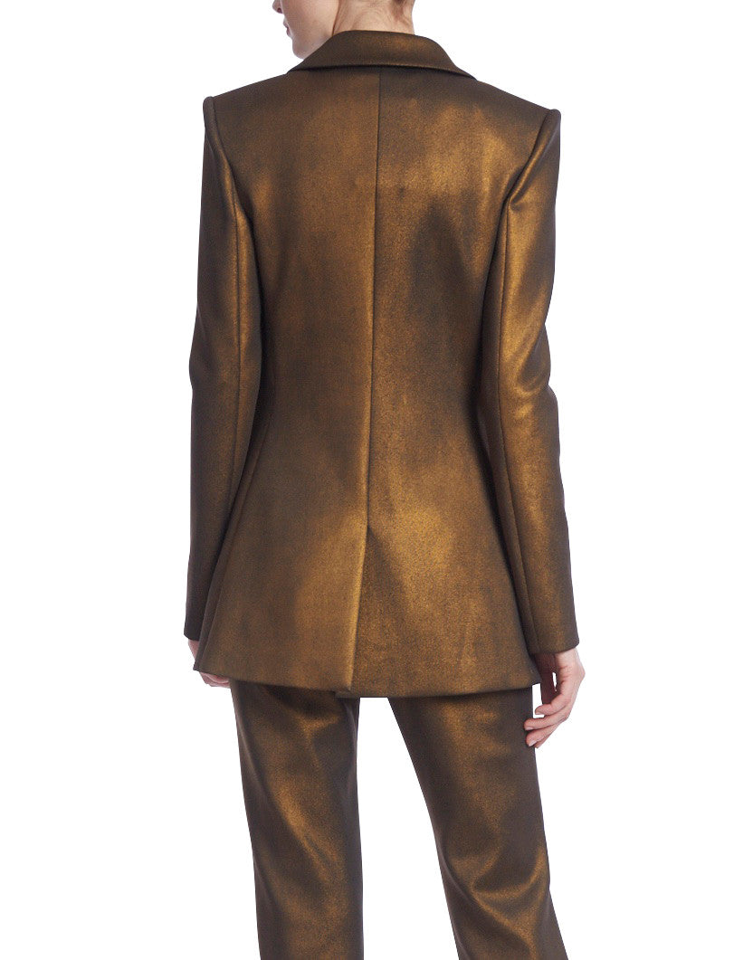 Bronze | Tailored Metallic Blazer with Rosette Shoulder