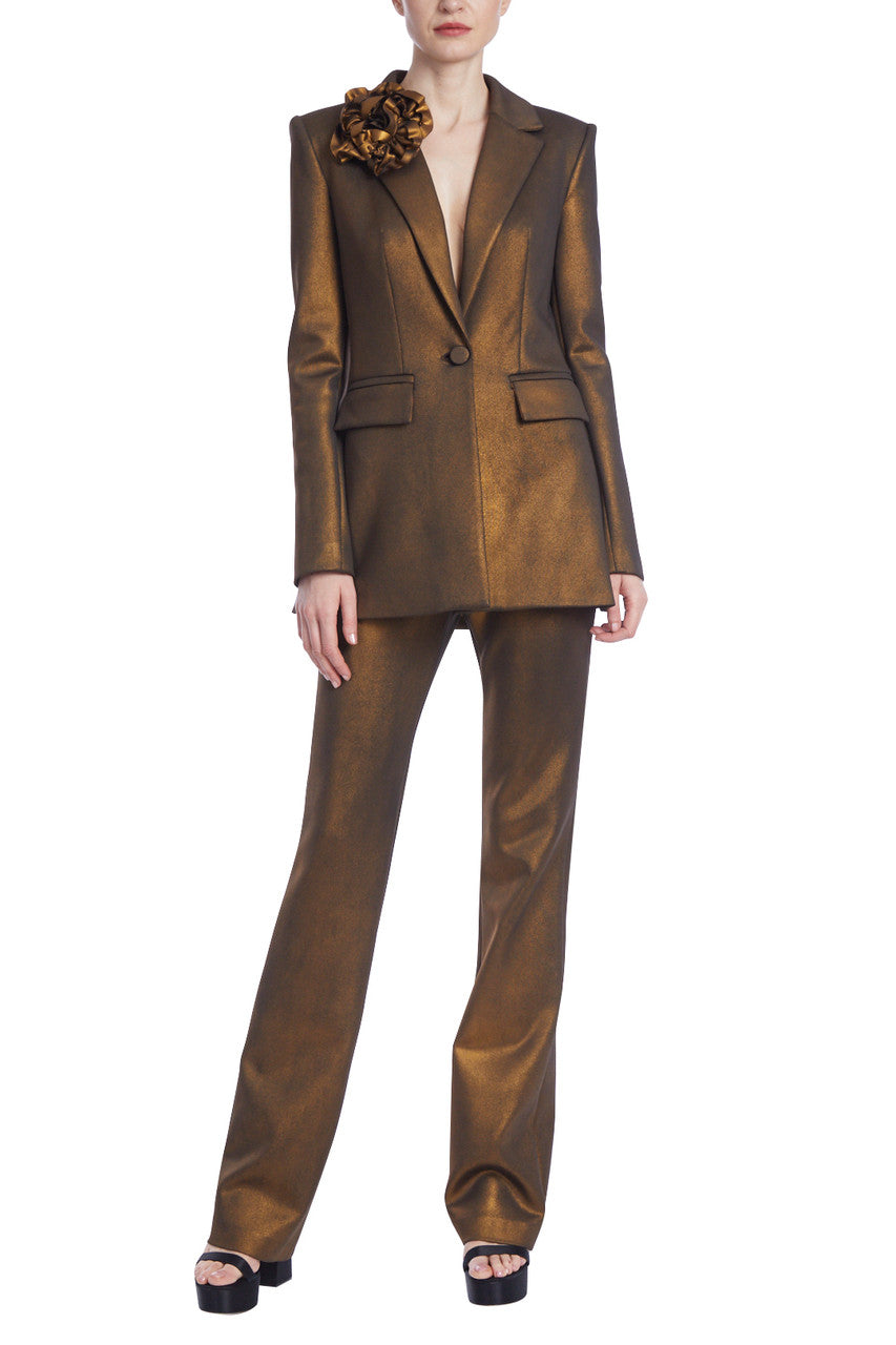 Bronze | Tailored Metallic Blazer with Rosette Shoulder