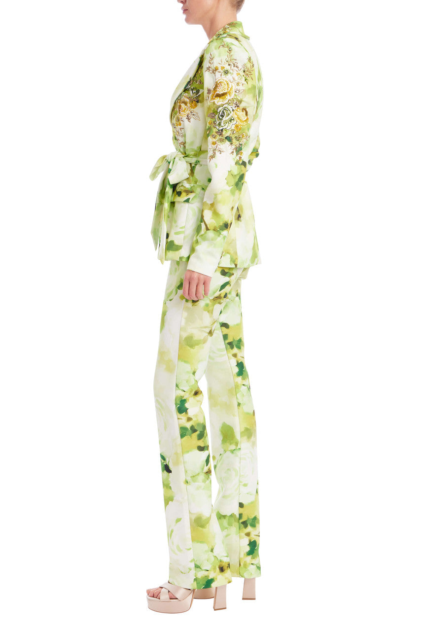 Lime Multi | Beaded Floral Tie-Waist Jacket Side