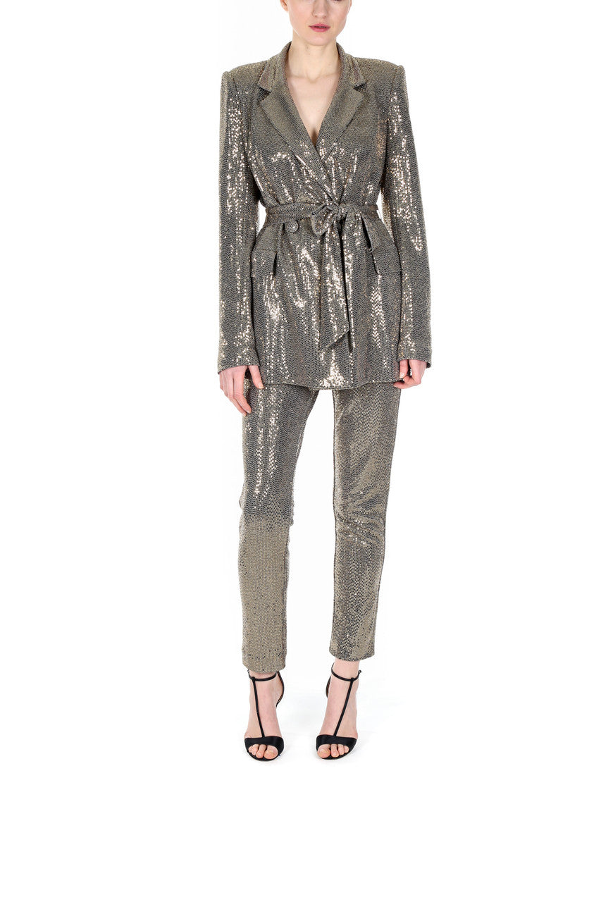 Gold | Runway Sequin Slim Fit Ankle Length Pant