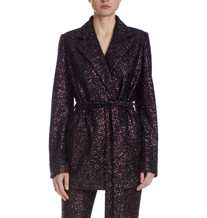Black Burgundy | Runway Micro Sequin Trench Smoking Jacket