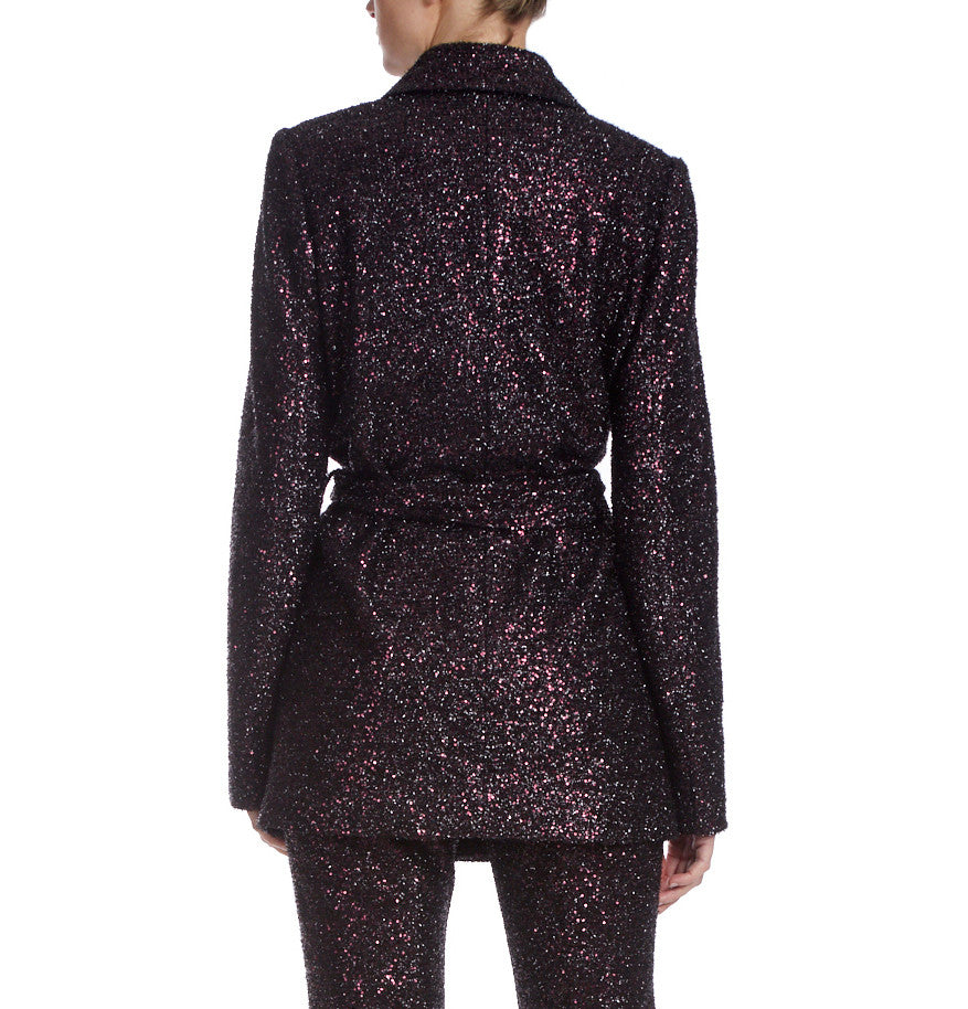 Black Burgundy | Runway Micro Sequin Trench Smoking Jacket