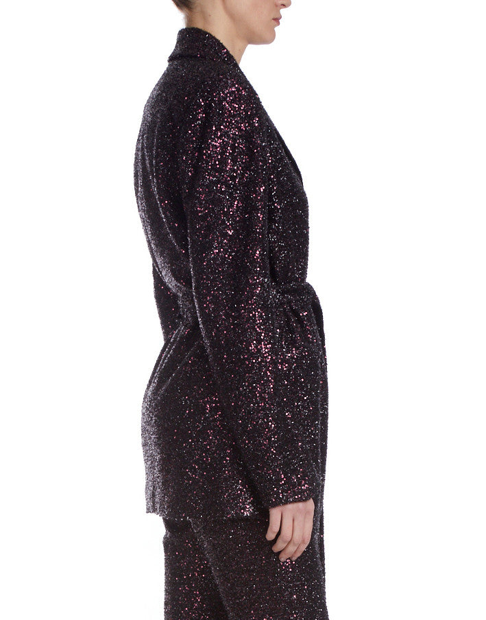 Black Burgundy | Runway Micro Sequin Trench Smoking Jacket