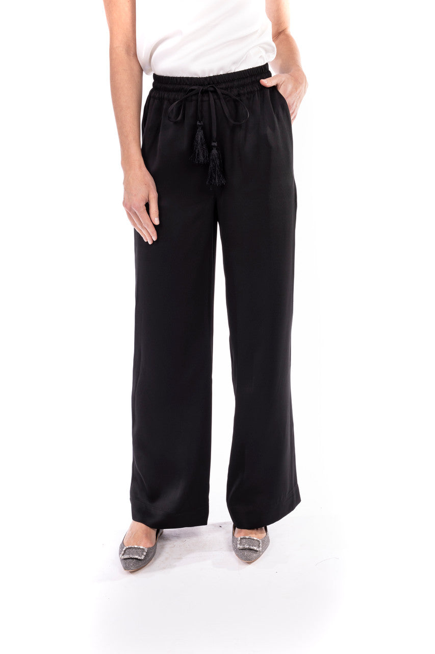Black | Satin Drawstring Pants