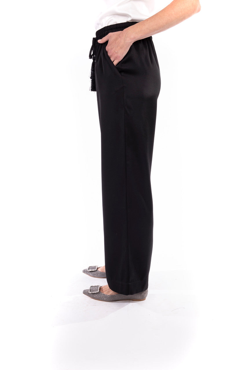 Black | Satin Drawstring Pants