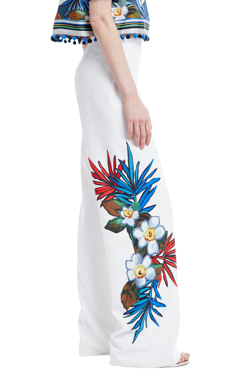 White Multi | Floor-Length Wide-Leg Floral Pants