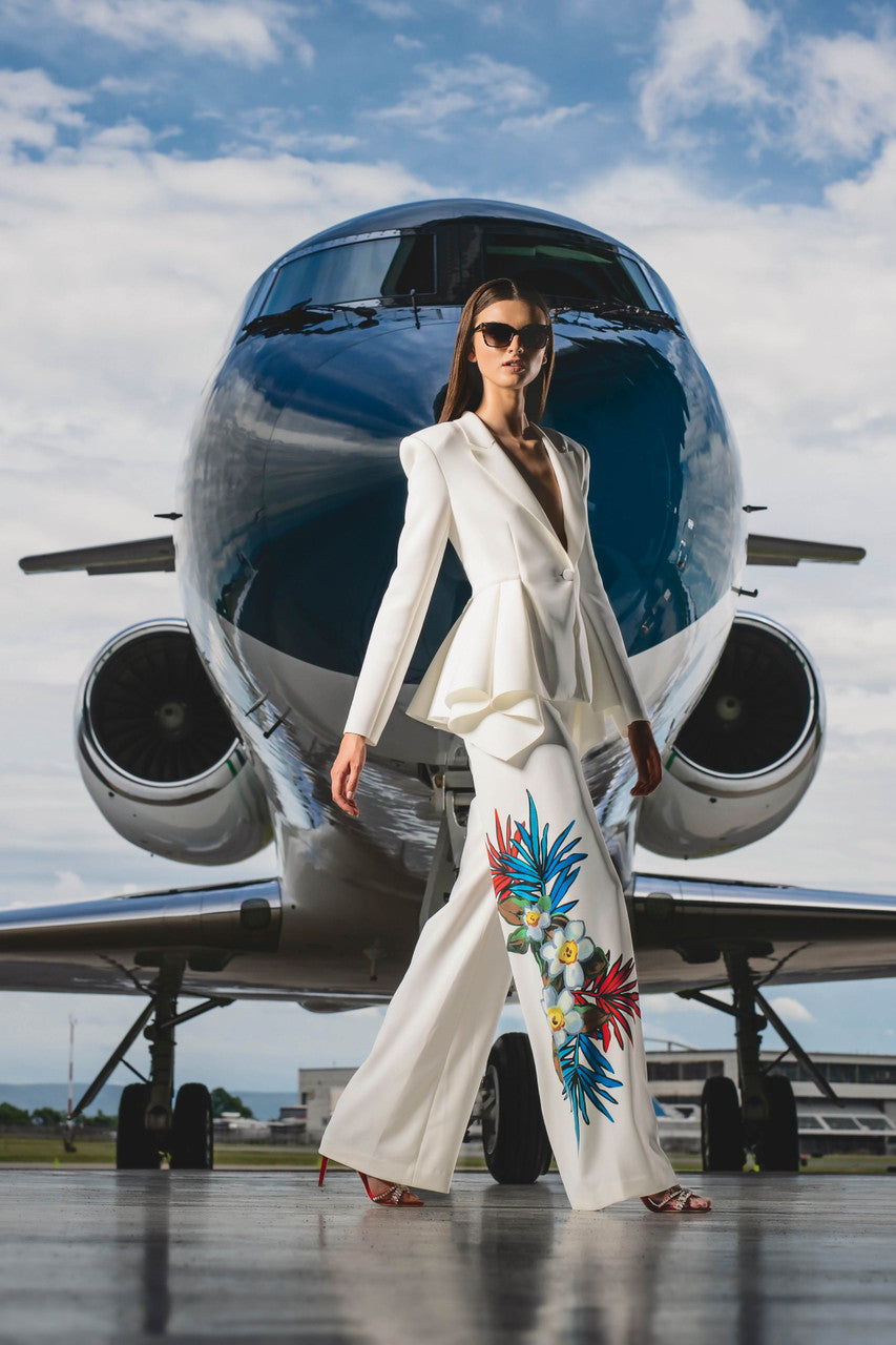 White Multi | Floor-Length Wide-Leg Floral Pants