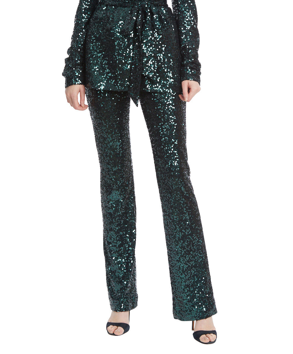 Emerald | Emerald Green Sequined Flared Pants