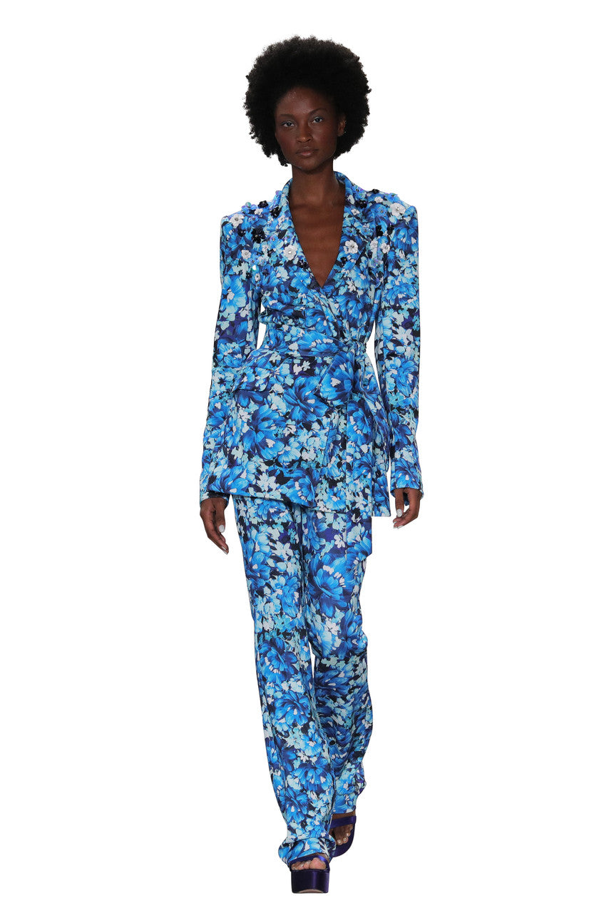 Teal Multi | Floral Wide Leg Pants