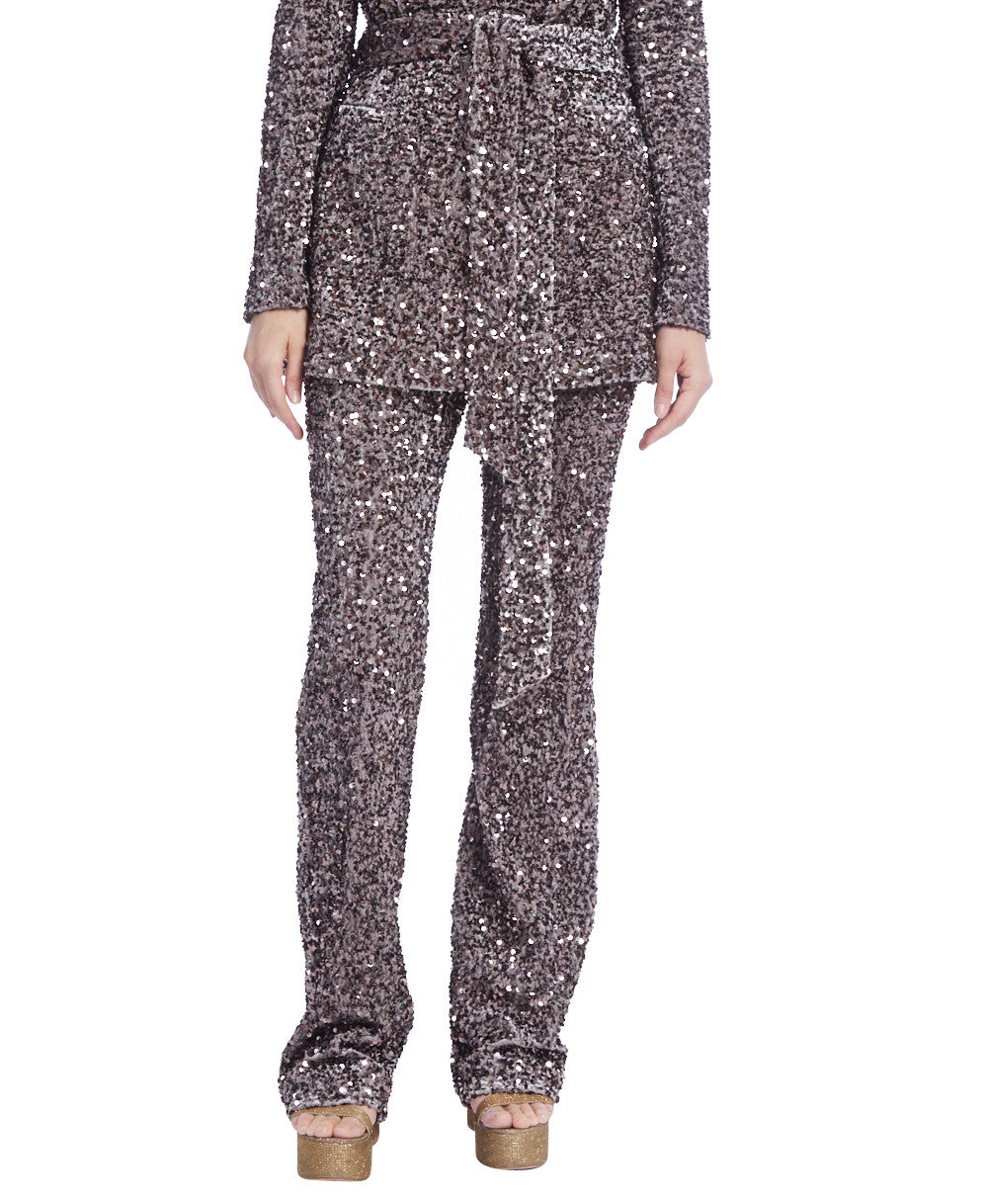 Slate Multi | Sequined Velvet Bootleg Pants