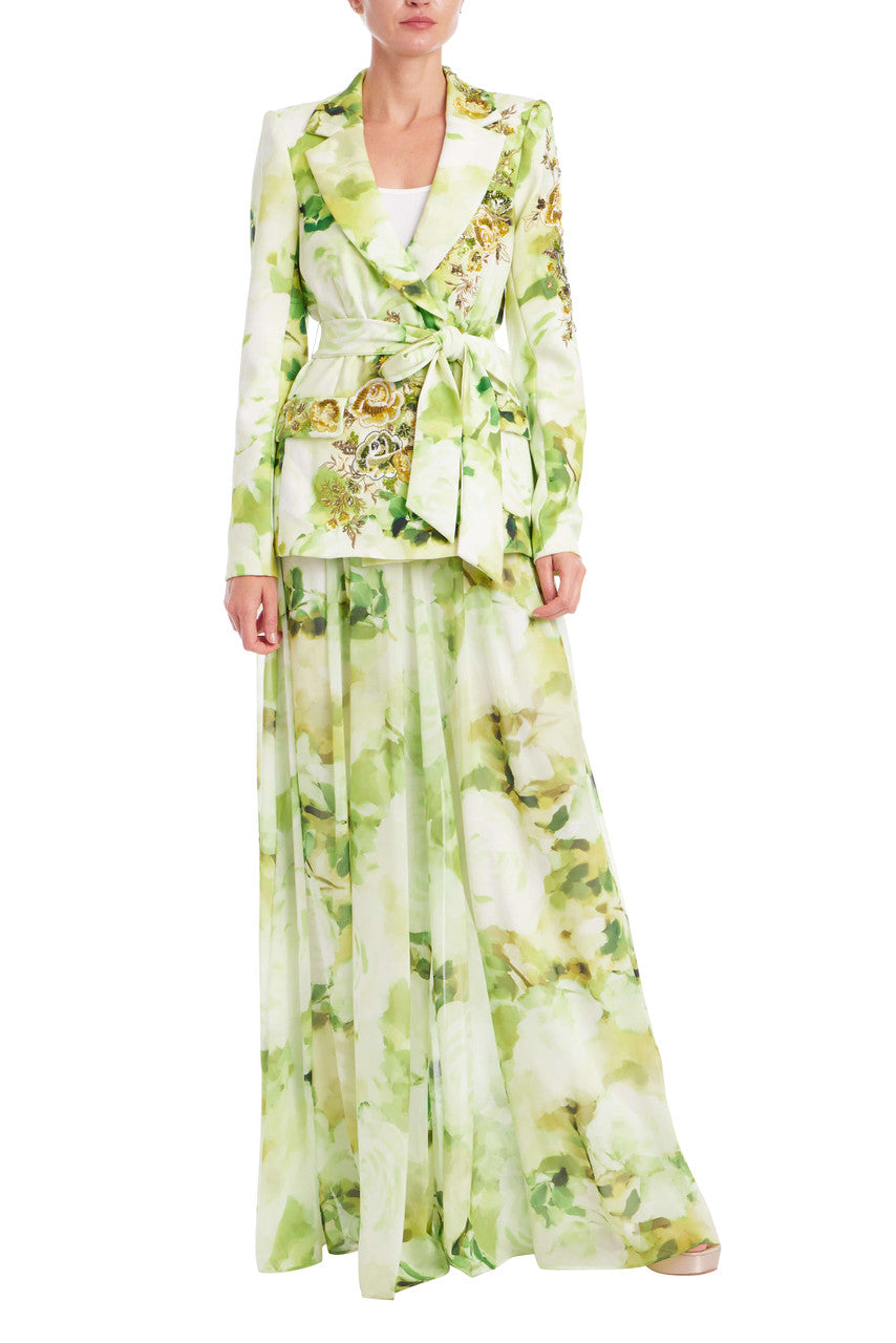 Lime Multi | Floral Print Palazzo Pant Front