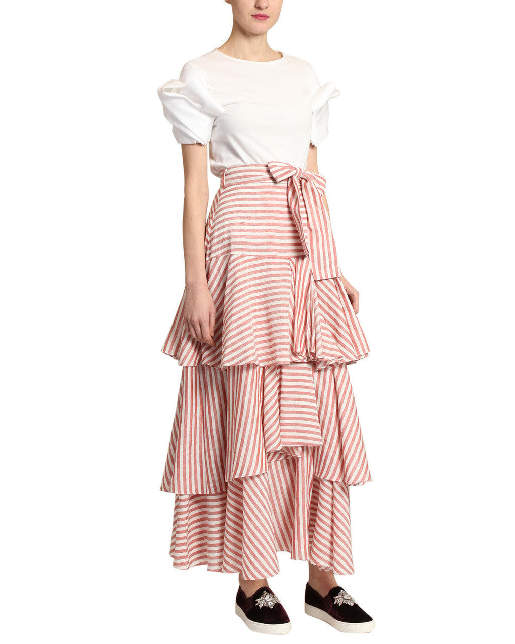 Red/White | Tiered Stripe Skirt