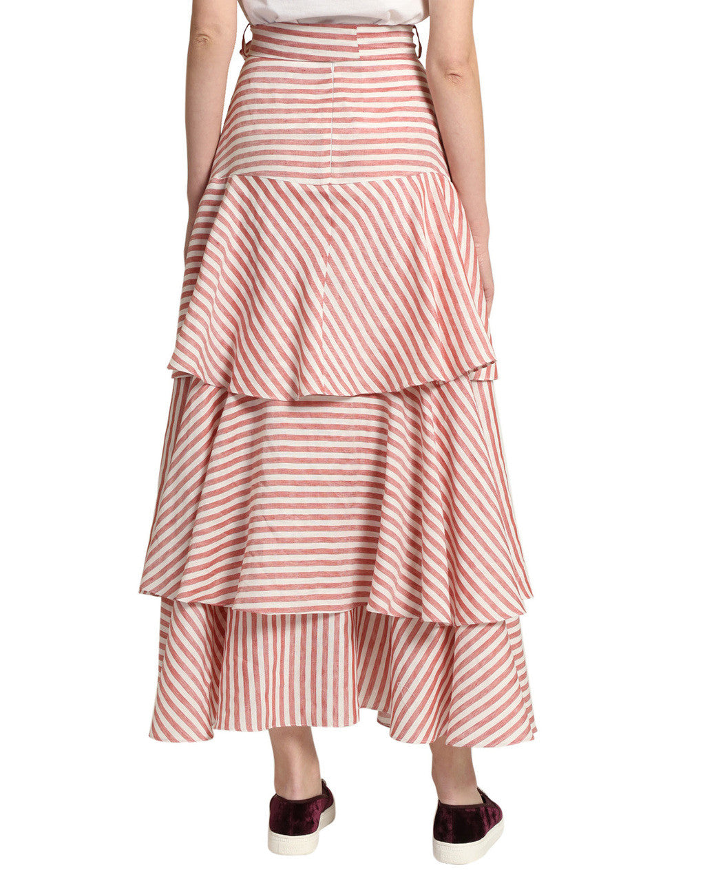 Red/White | Tiered Stripe Skirt