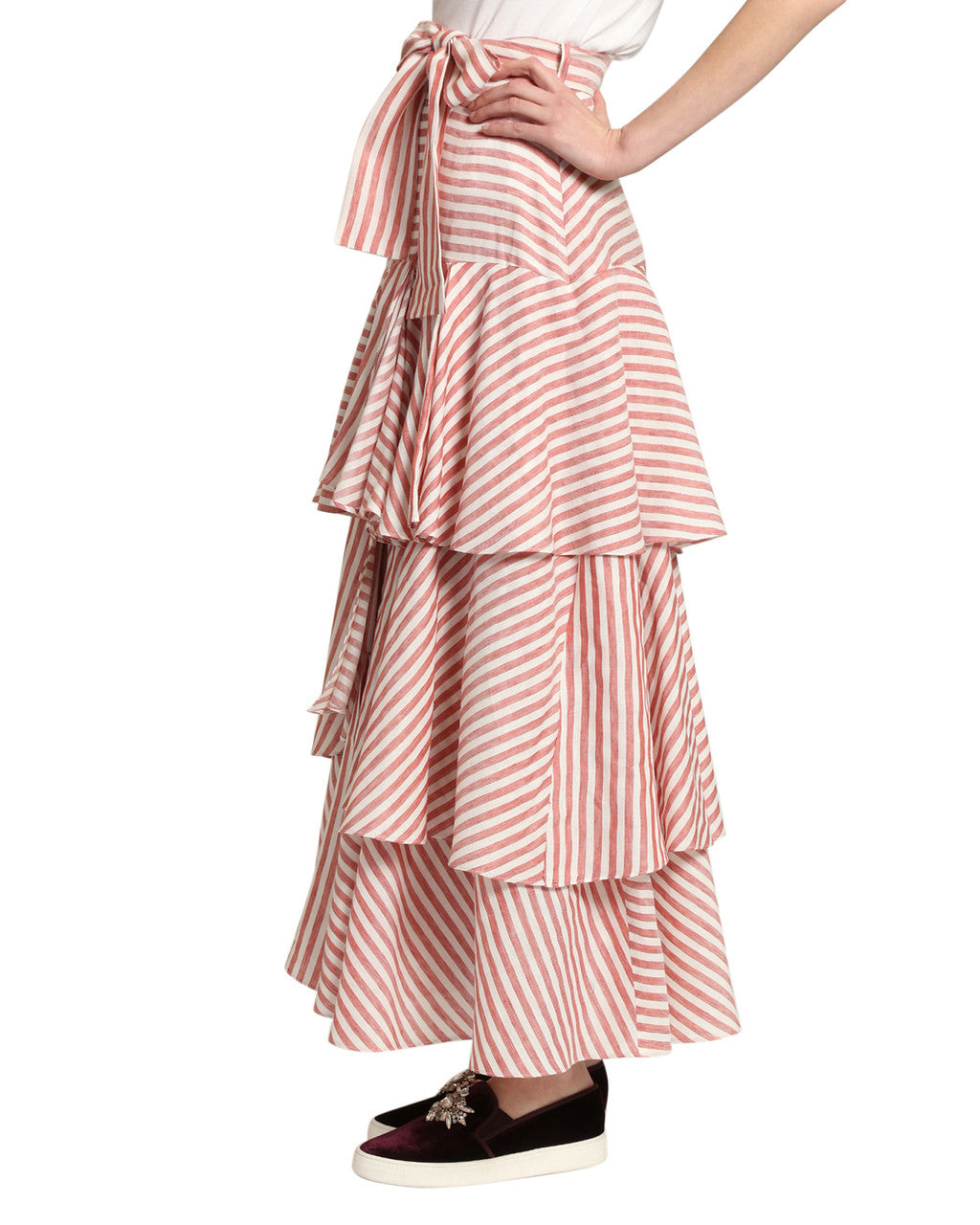Red/White | Tiered Stripe Skirt