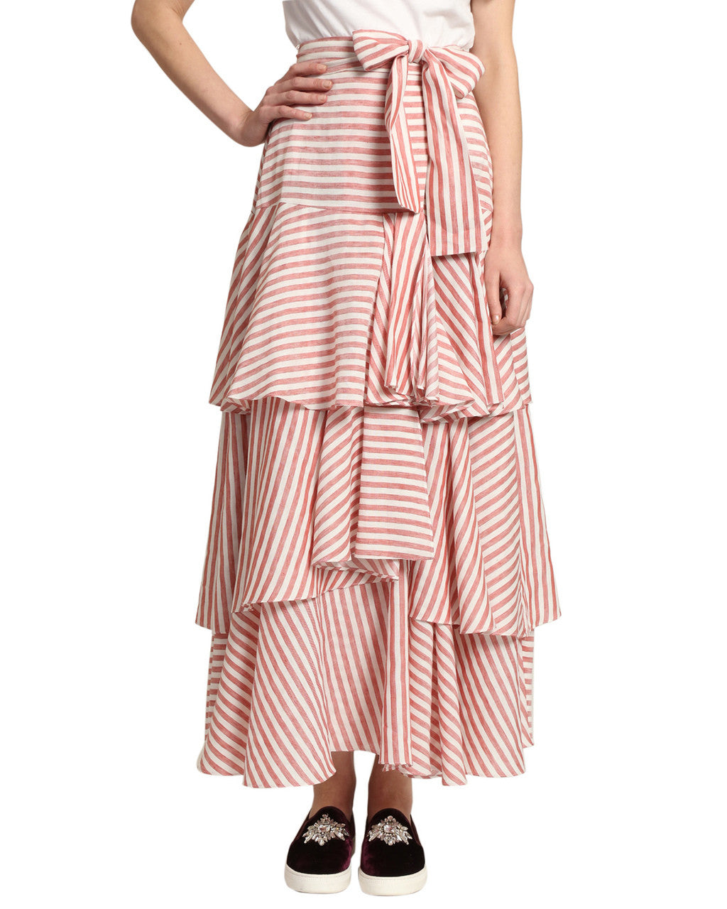 Red/White | Tiered Stripe Skirt
