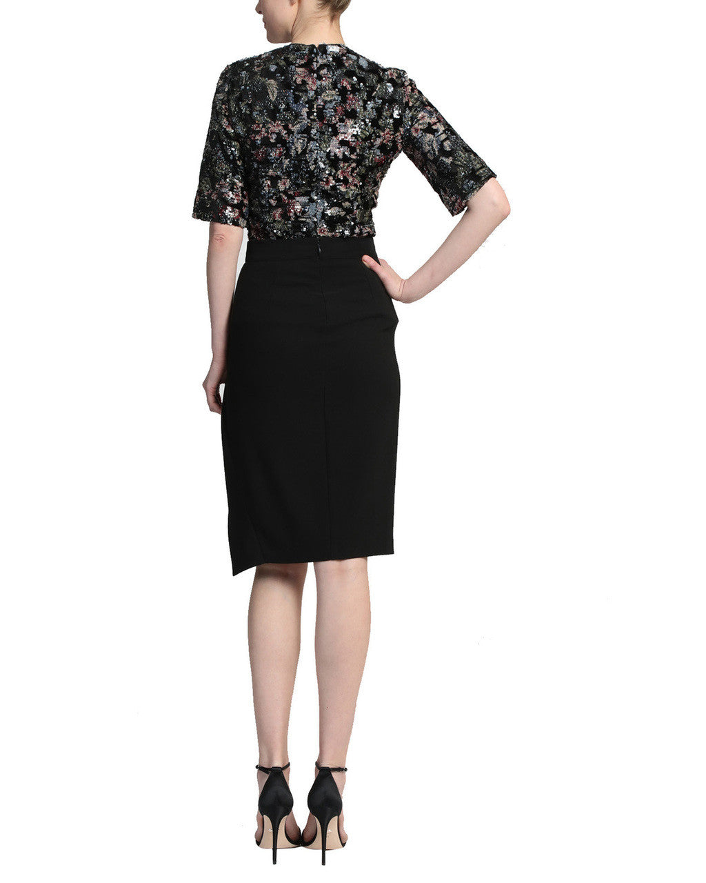Black Multi | Floral Printed Velvet Sequin Top
