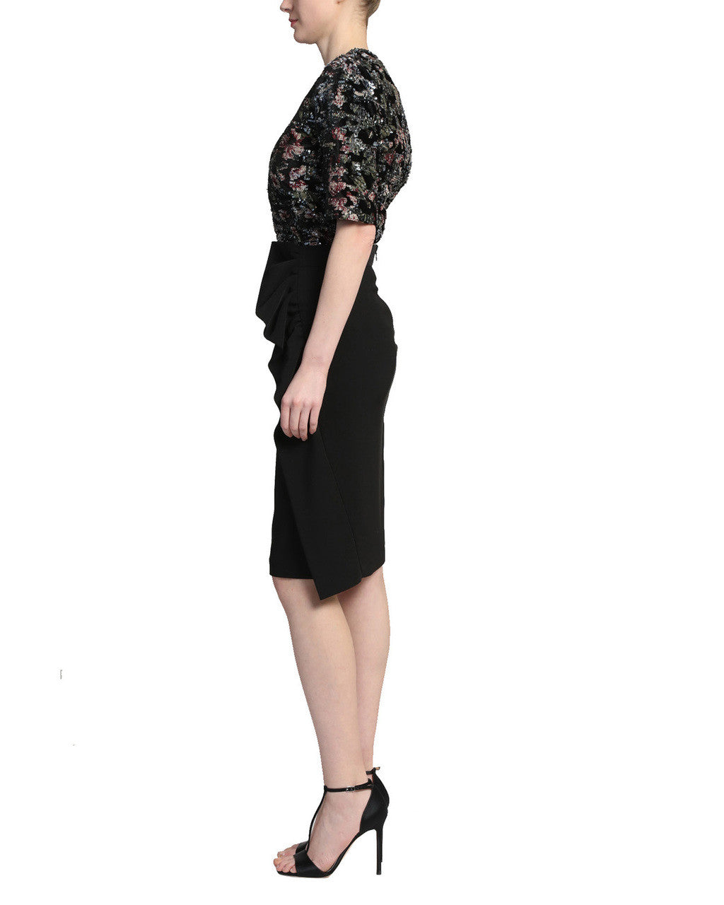 Black Multi | Floral Printed Velvet Sequin Top