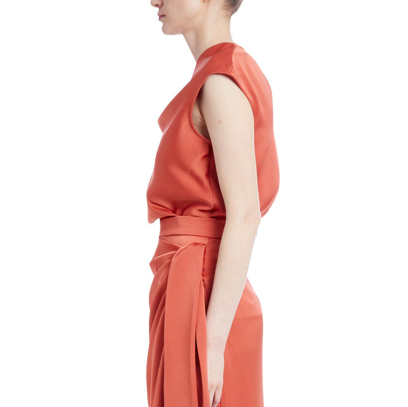 Papaya | Satin Ruched-Shoulder Top