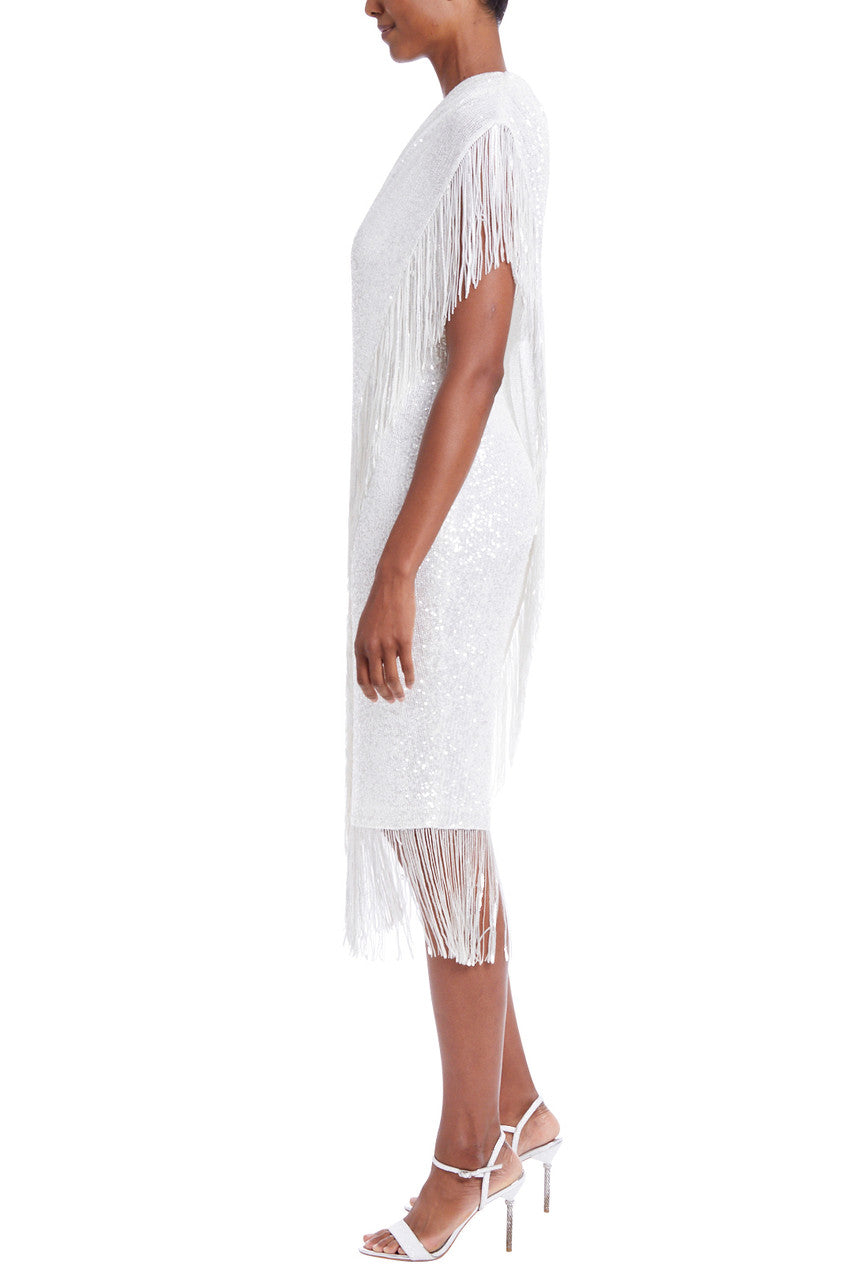 Light Ivory | One-Shoulder Sequin Fringed Dress