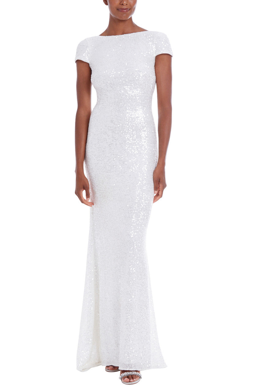 Light Ivory | Sequin Gown with Back Cowl Neck