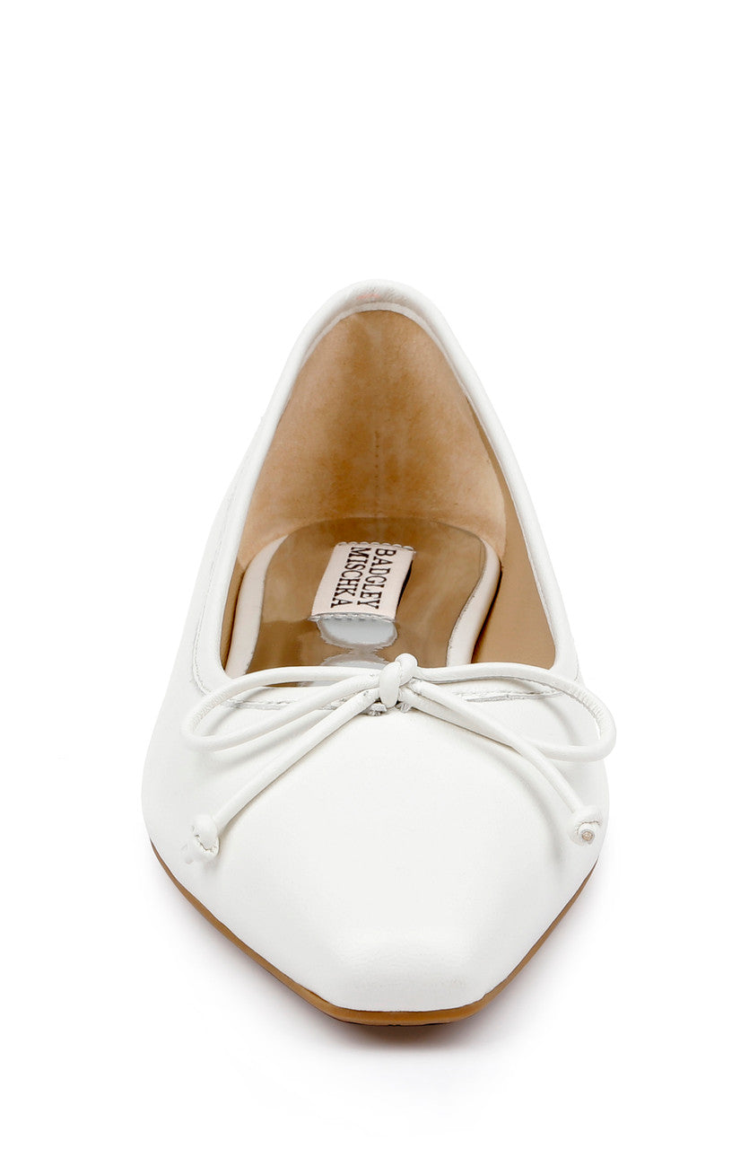 White Leather | Cam Pointed Toe Leather Flats with Bow
