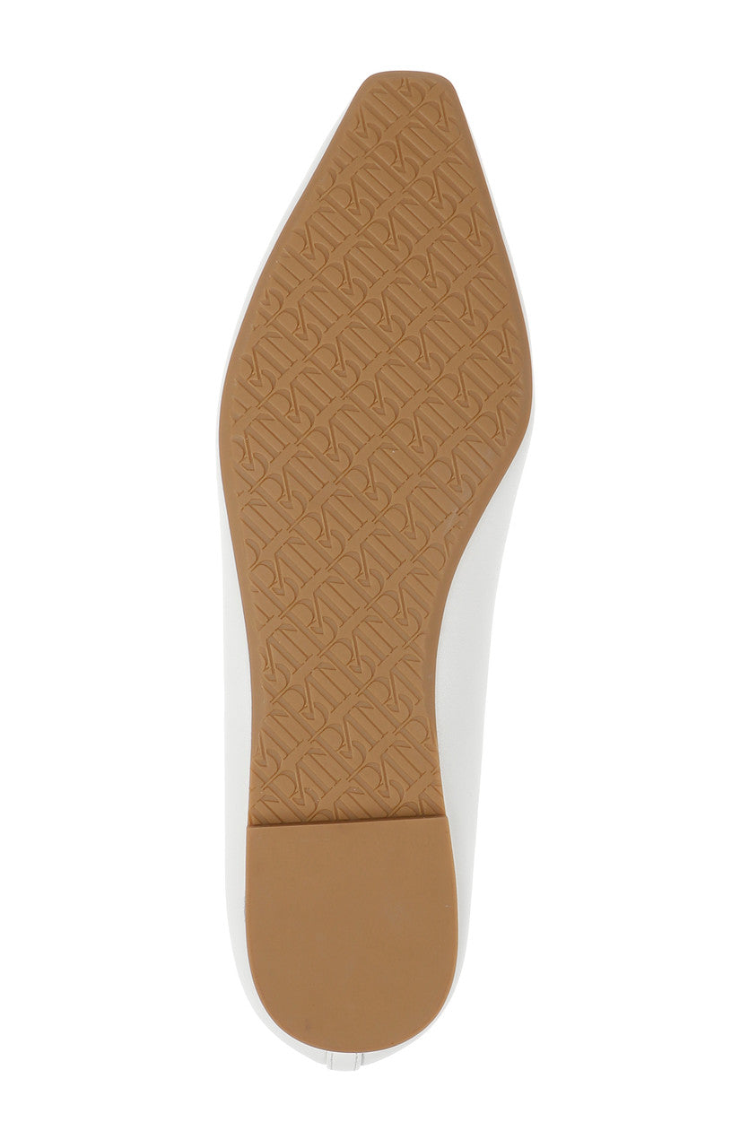 White Leather | Cam Pointed Toe Leather Flats with Bow