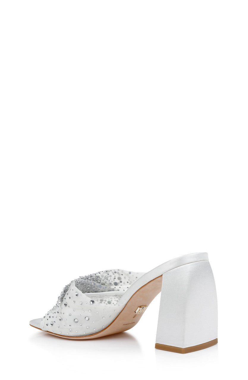 Soft White | Camelia Crystal-Embellished Peep-Toe Mules with Block Heel