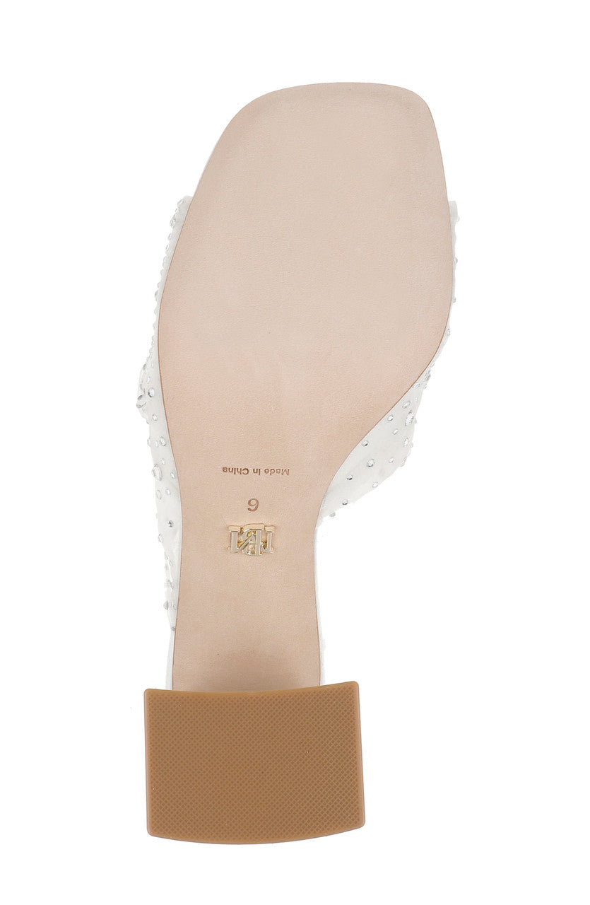 Soft White | Camelia Crystal-Embellished Peep-Toe Mules with Block Heel