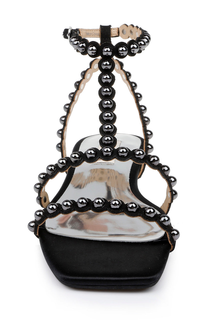 Black | Cami Pearled Gladiator Flat Sandal