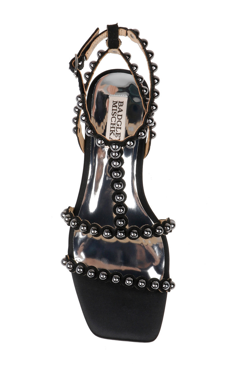 Black | Cami Pearled Gladiator Flat Sandal