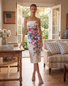 Strapless Floral Placement Midi Sheath Dress by Badgley Mischka