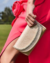 Talia Satin Double Flap Clutch with Crystal Trim by Jewel Badgley Mischka