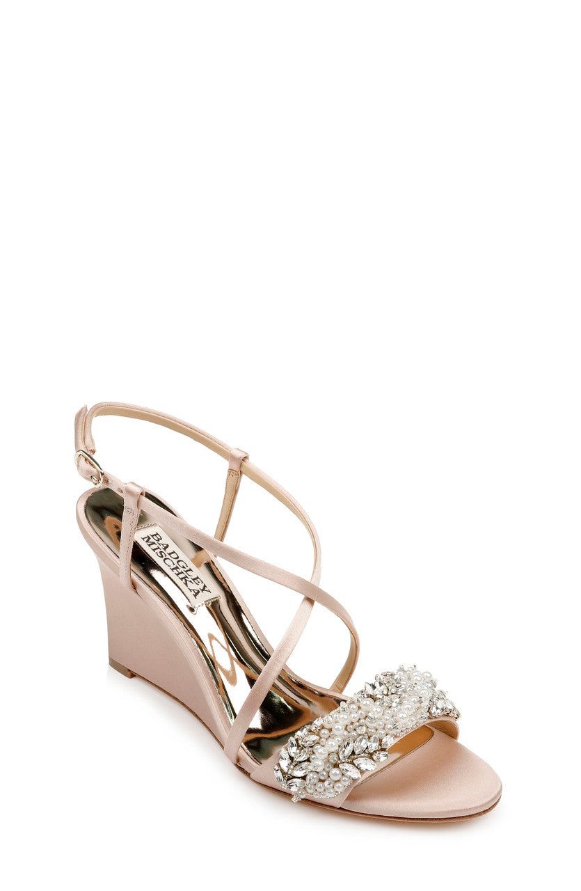 Soft Blush | Clarisa Strappy Wedge Evening Shoe