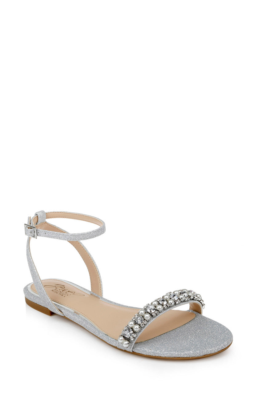 Silver | Daria Pearl and Crystal Flat Sandals