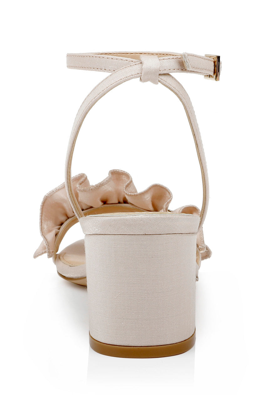 Champagne | Desirie Ruffle Block Heel Sandal