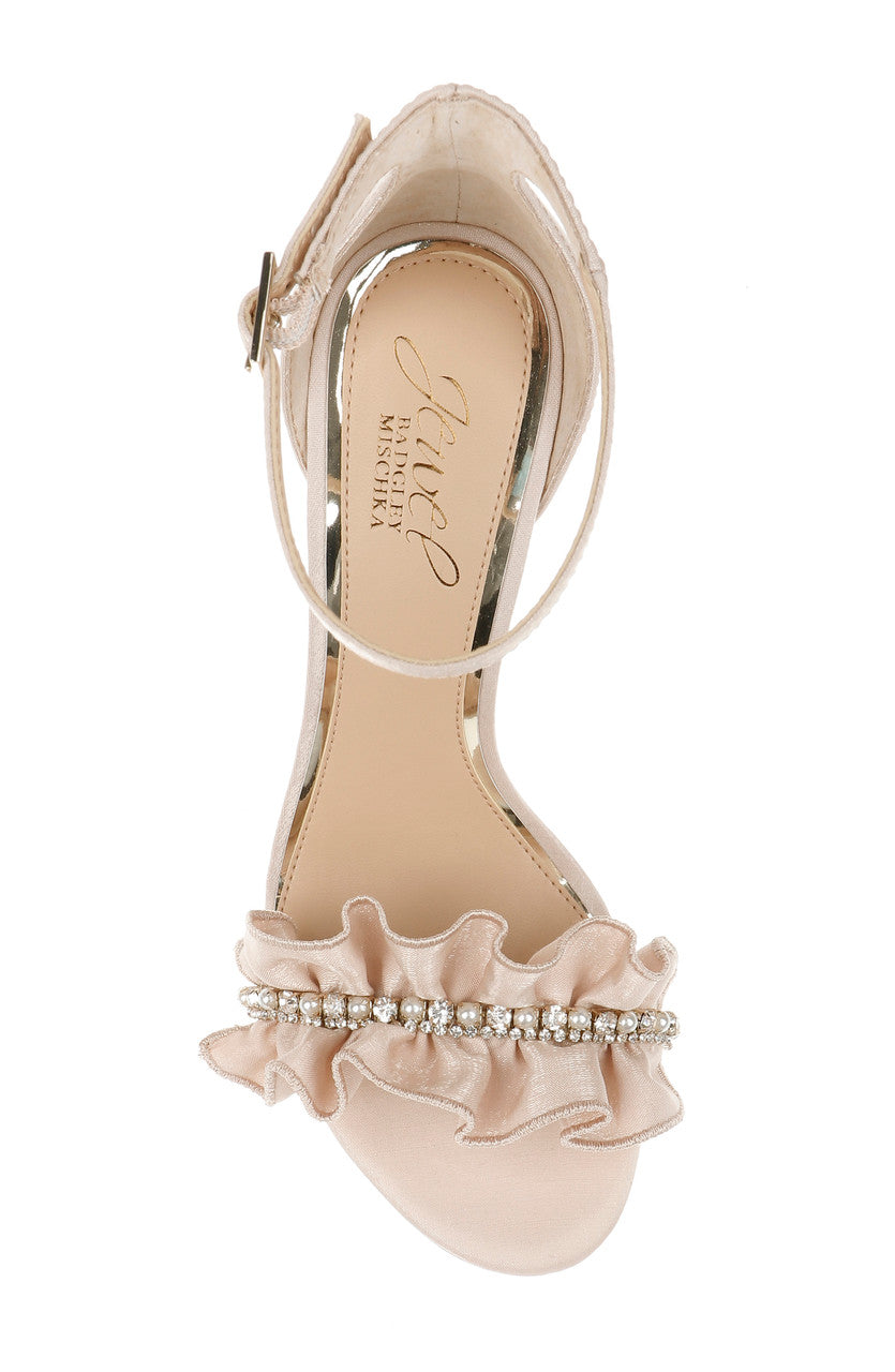 Champagne | Deva Ruffle High Block Heel