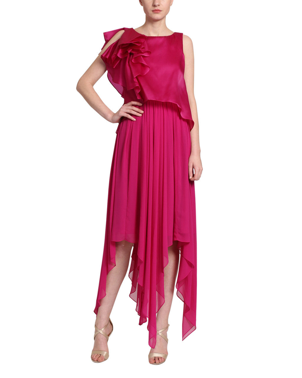 Fuchsia | Georgette draped dress