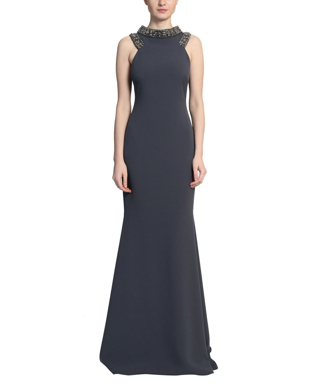 Charcoal | Beaded Neckline Racer Gown