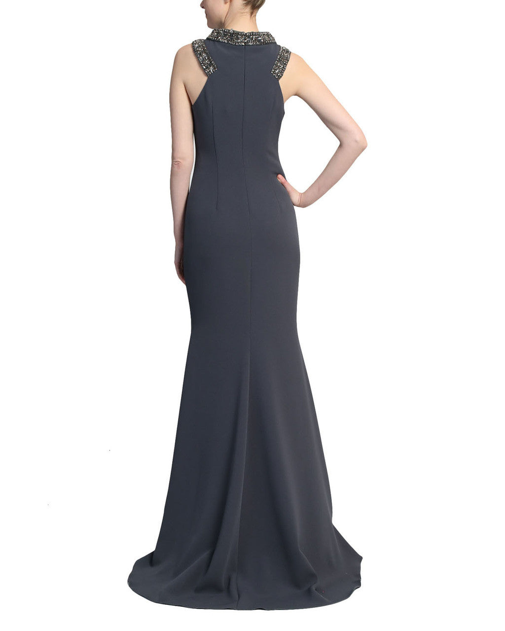 Charcoal | Beaded Neckline Racer Gown