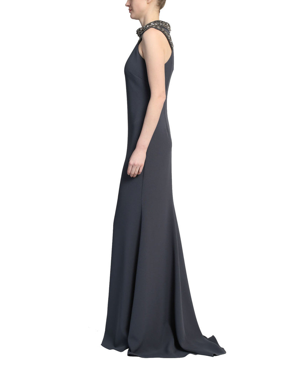 Charcoal | Beaded Neckline Racer Gown