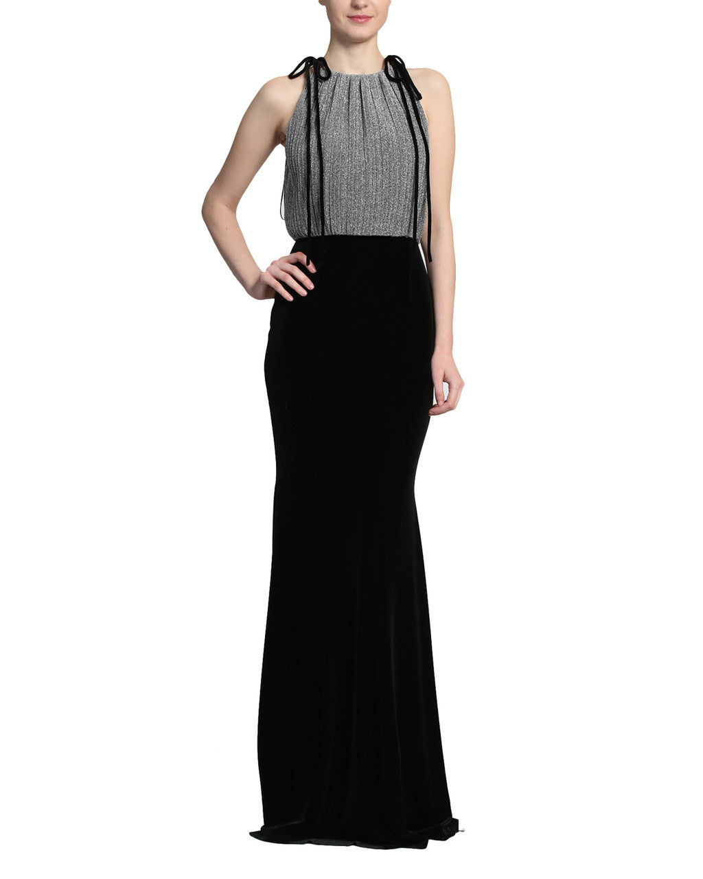 Black/Silver | Pleated Lurex Velvet Dress