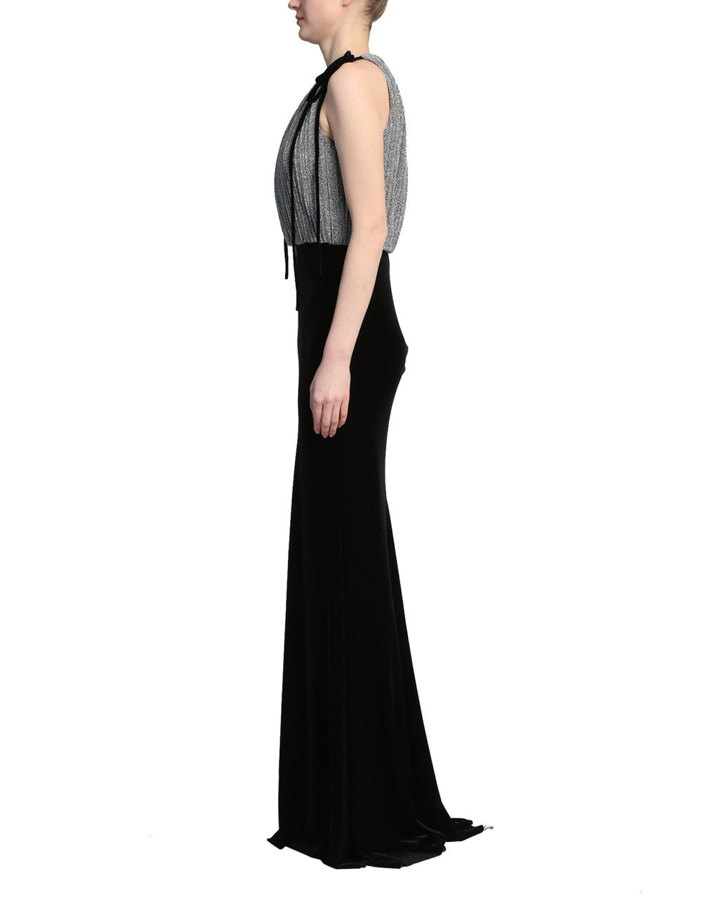 Black/Silver | Pleated Lurex Velvet Dress