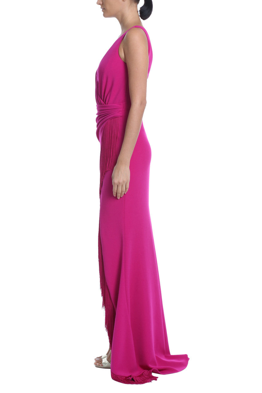 Hot Fuchsia | Fringe Ruffle Gown