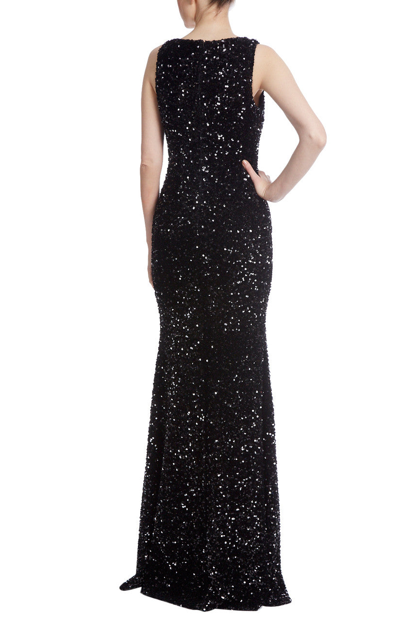 Black | Velvet Sequin Slit Gown