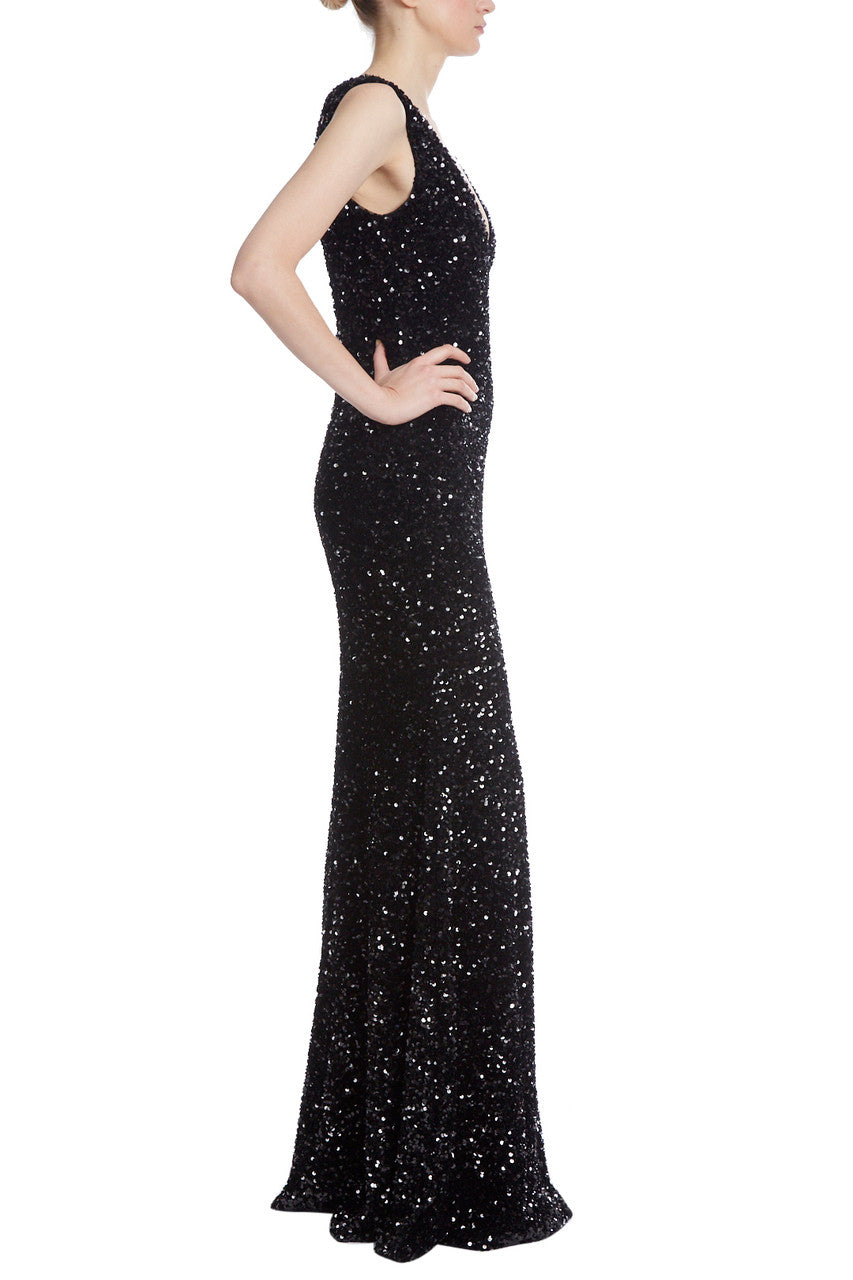 Black | Velvet Sequin Slit Gown